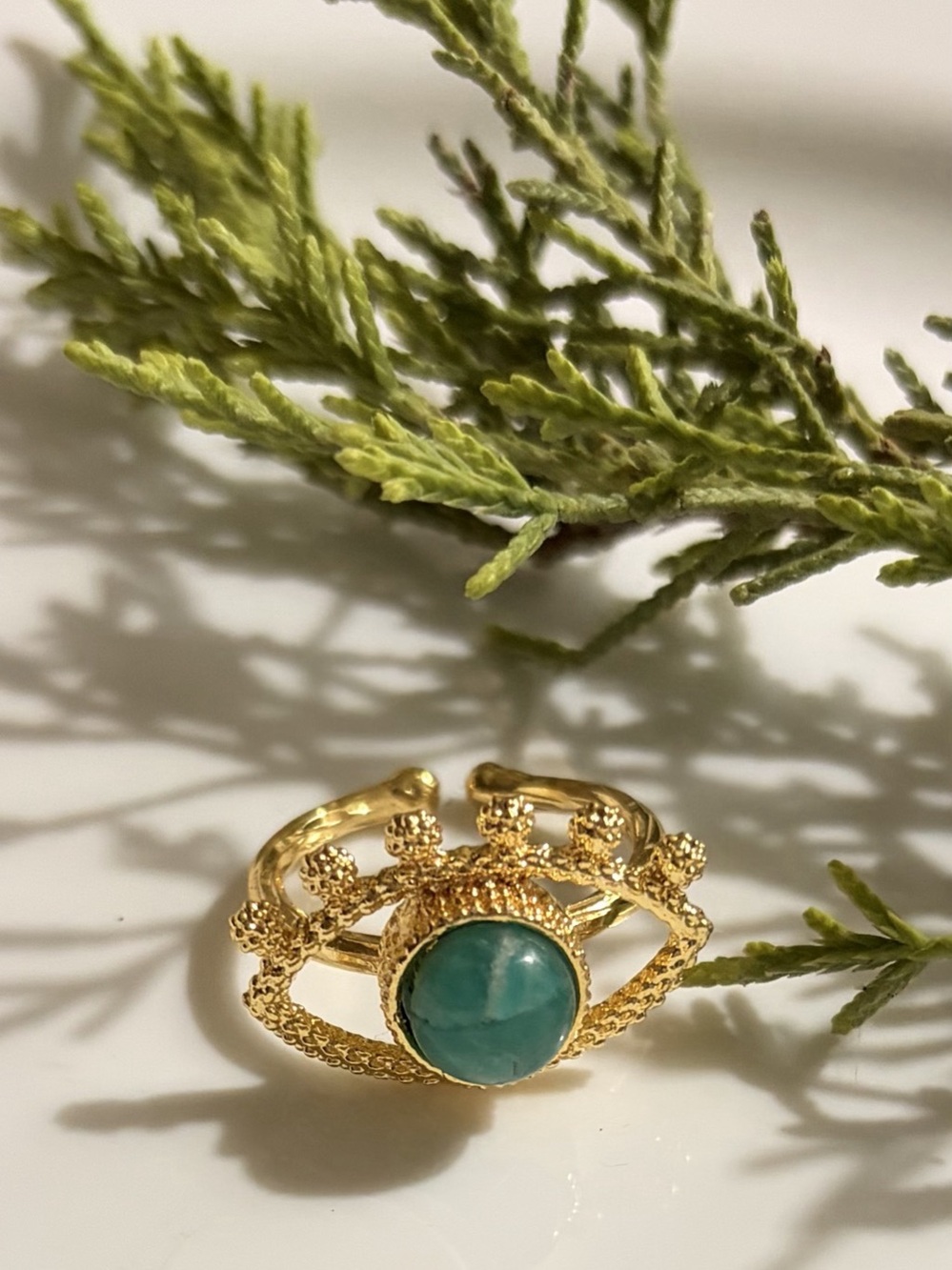 Green Gemstone Gold-filled Evil Eye Statement Ring New